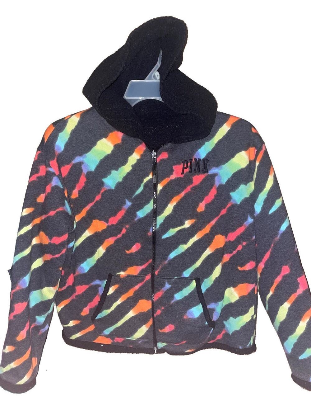 Victoria's Secret Pink Hoodie Reversible Sherpa Lined Full Zip Up Sweatshirt S